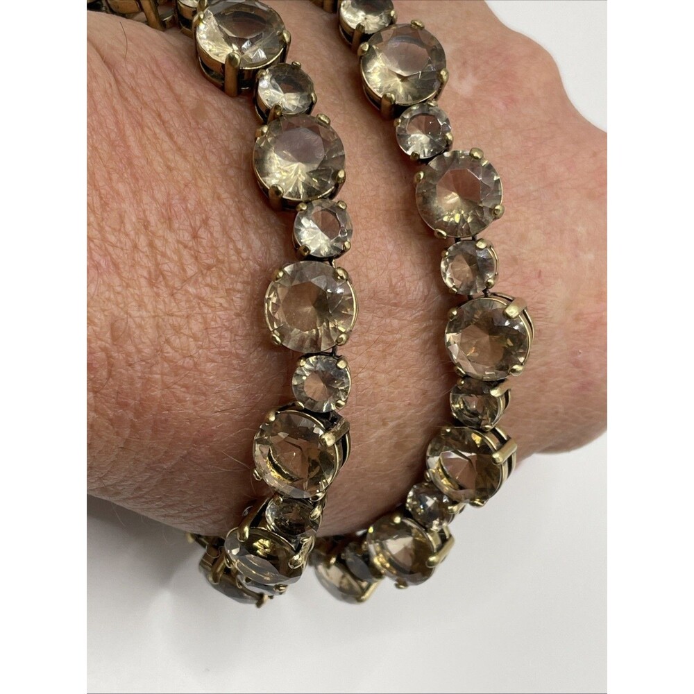 J Crew Faceted Smoky Glass Crystal Open Back  Crystal Dot Collar Necklace 16-18”